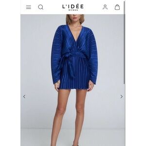 NWT L'IDÉE Galeri Mini Regal Blue Pleated Dress